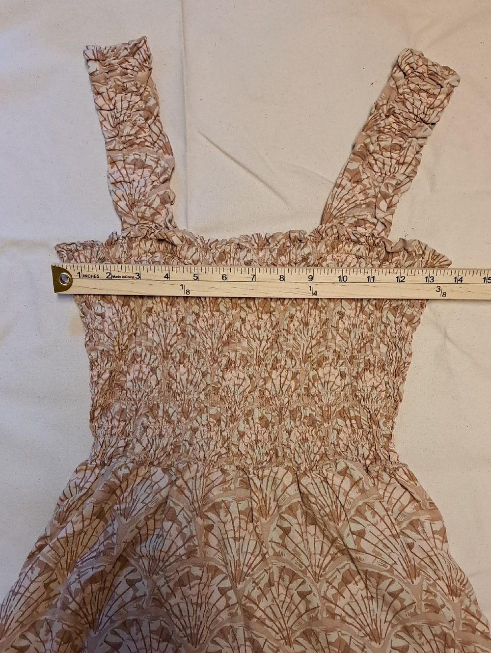 Madewell Lucie Smock Linen Blend Sun Dress with Tan And Pink Leaf Print - Size S - Picture 8 of 12